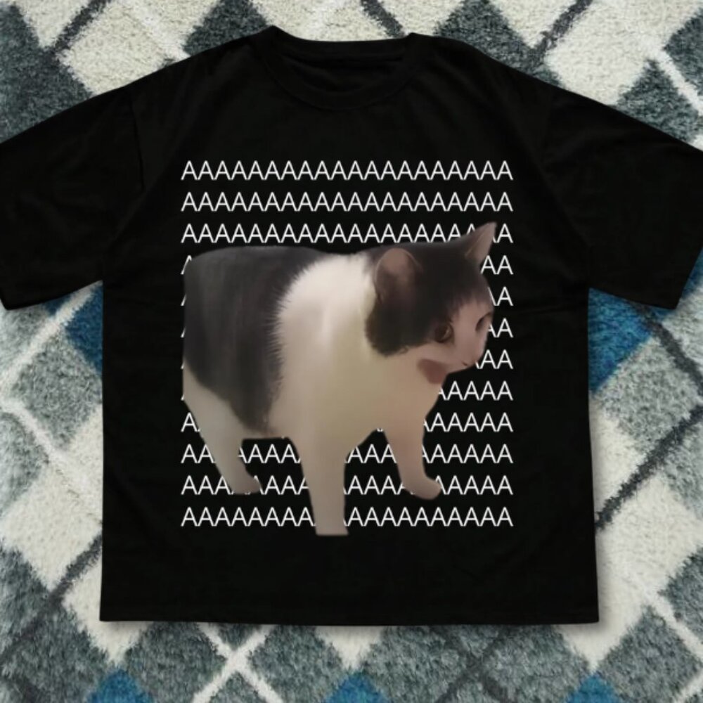 Black Screaming Cat Meme Tee – AAAAA Funny Cat Graphic Shirt